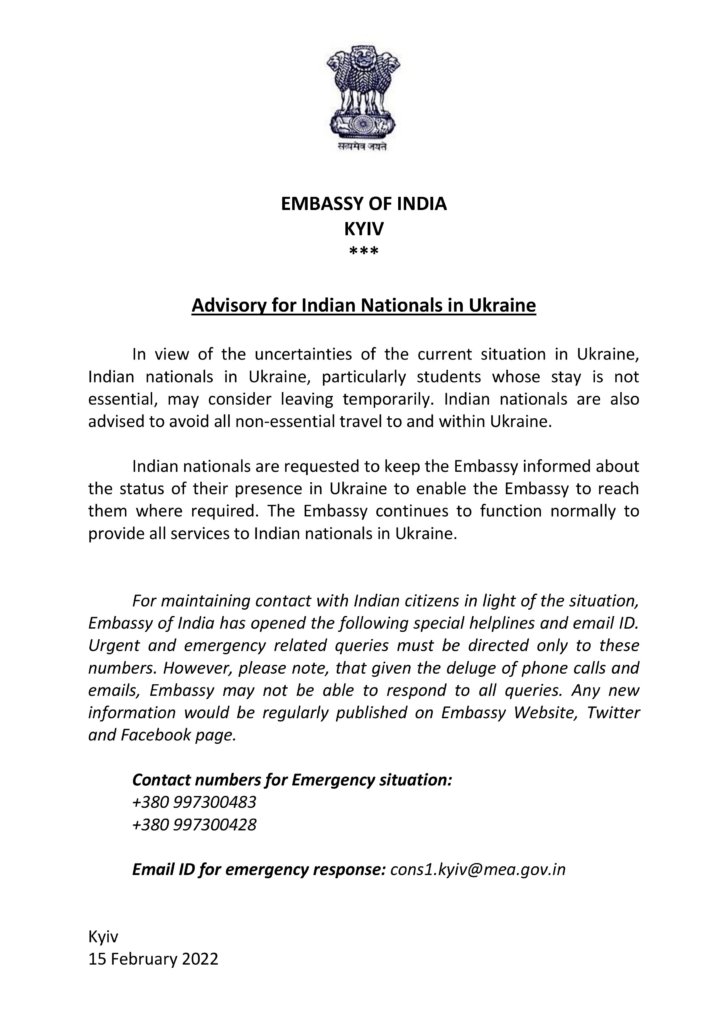 ADVISORY FOR INDIAN NATIONALS IN UKRAINE | CollegeClue 